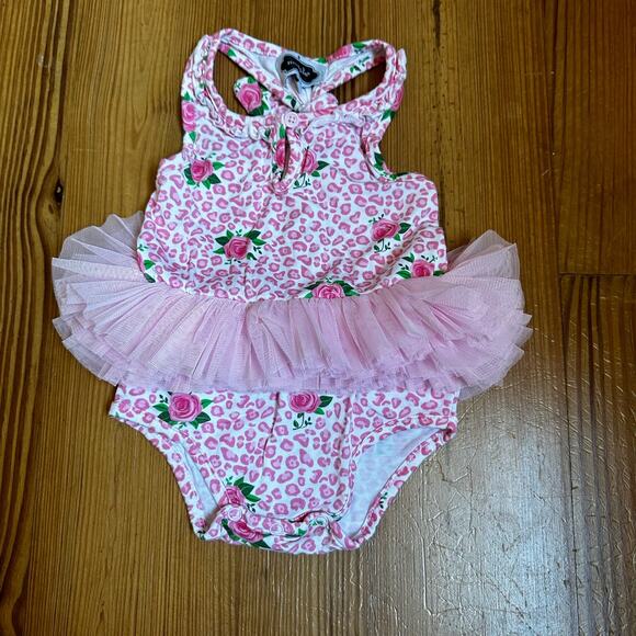 Mudpie pink cheetah floral tutu tank one-piece SIZE 9-12M - Picture 1 of 4